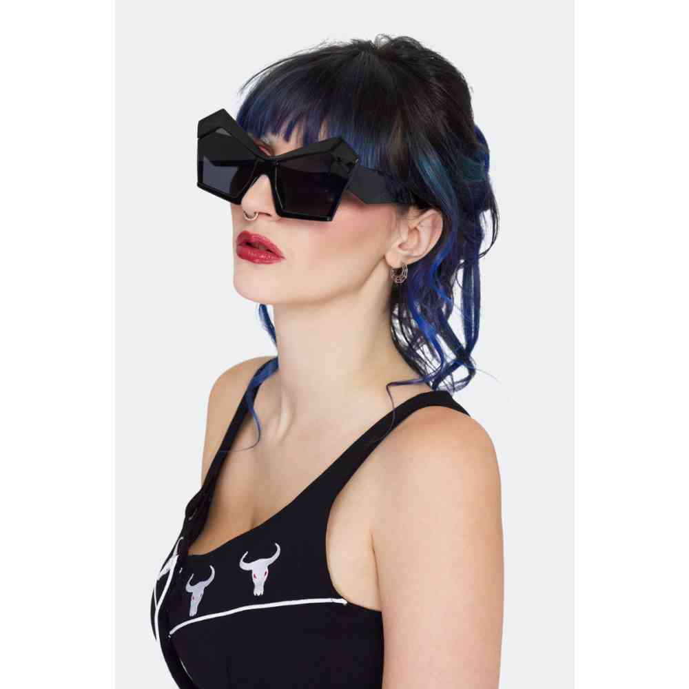 Jawbreaker - Exaggerated Angled Black Cat Eye Zonnebril - Zwart